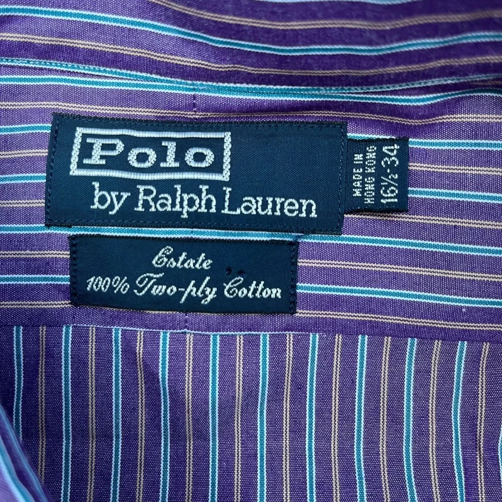 Polo Ralph Lauren Estate Shirt Mens 16.5 34 Purple Teal Striped 2-Ply Cotton